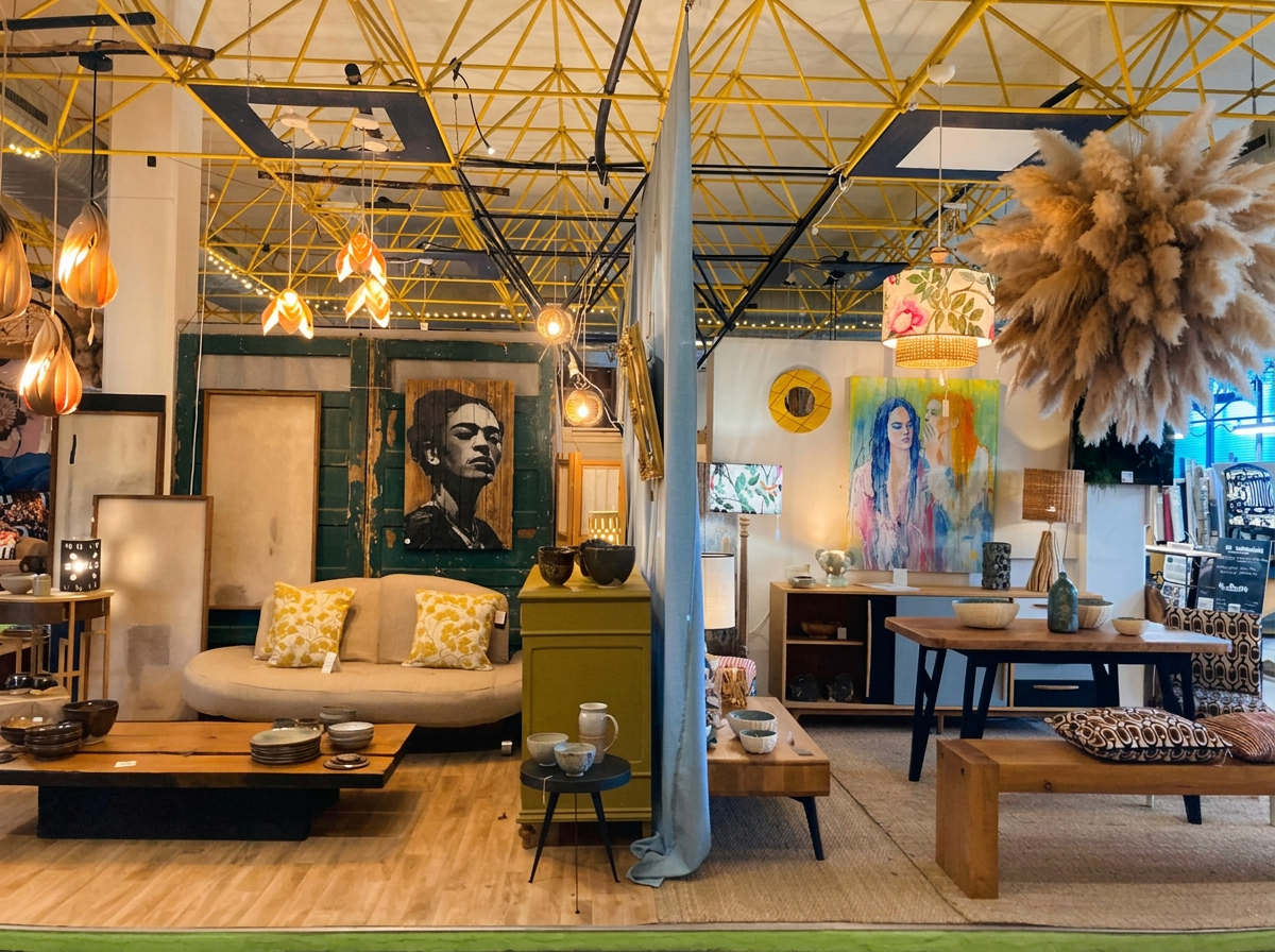 Scénographie de l'Atelier — mobilier et œuvres d'artistes