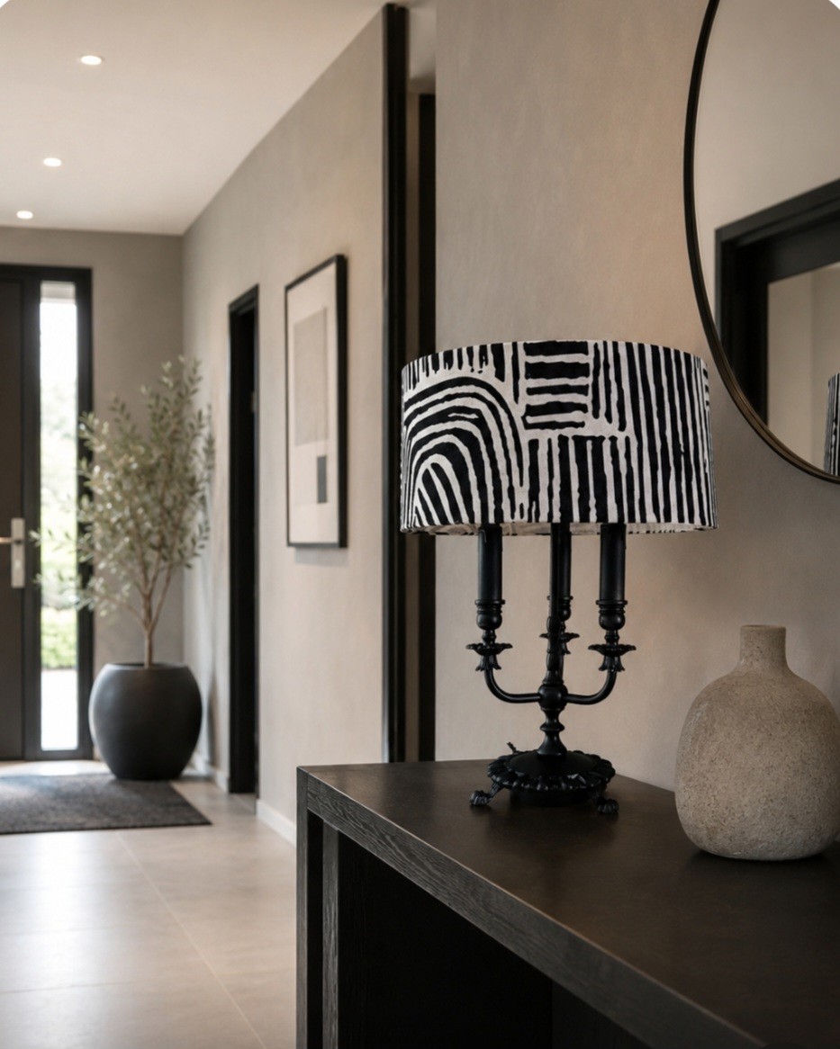 Lampe chandelier noire avec abat-jour graphique